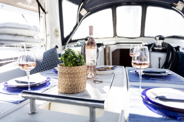 Oceanis 50 Family - Deck Saloon laid for lunch in Alimos Marina Port, Athens Riviera